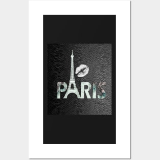 PARIS faux black leather Graphic Design Gifts, Paris Eiffel Tower Graphic Design Kiss Shirt France Gift Posters and Art